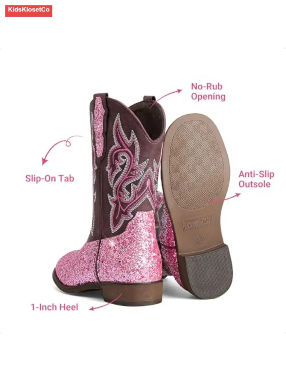 Girls Glitter Cowboy Boots Mid Calf Western Riding Shoes Sparkly Party